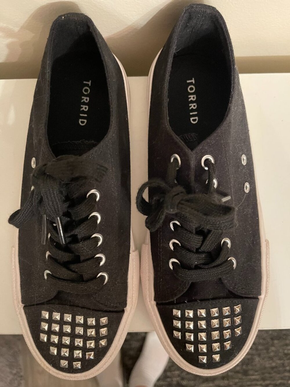 Torrid Women Size 9WW Xtra Wide Canvas Sneakers Black Chrome Studs